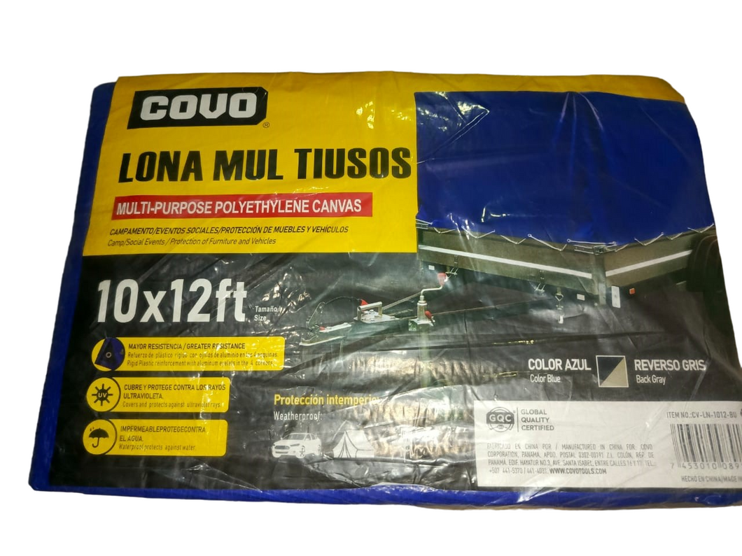 LONA MULTIUSOS 10X12FT DE POLIETILENO AZUL COVO
