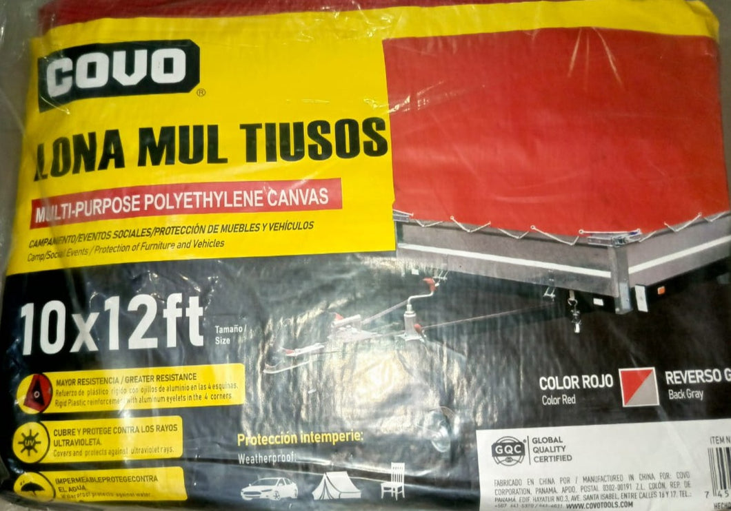 LONA MULTIUSOS 10X12FT DE POLIETILENO ROJO COVO
