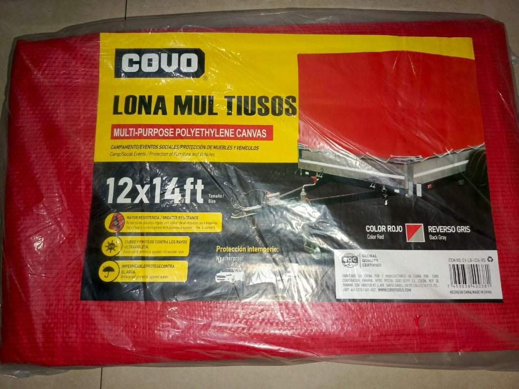 LONA MULTIUSOS 12X14FT DE POLIETILENO ROJO COVO
