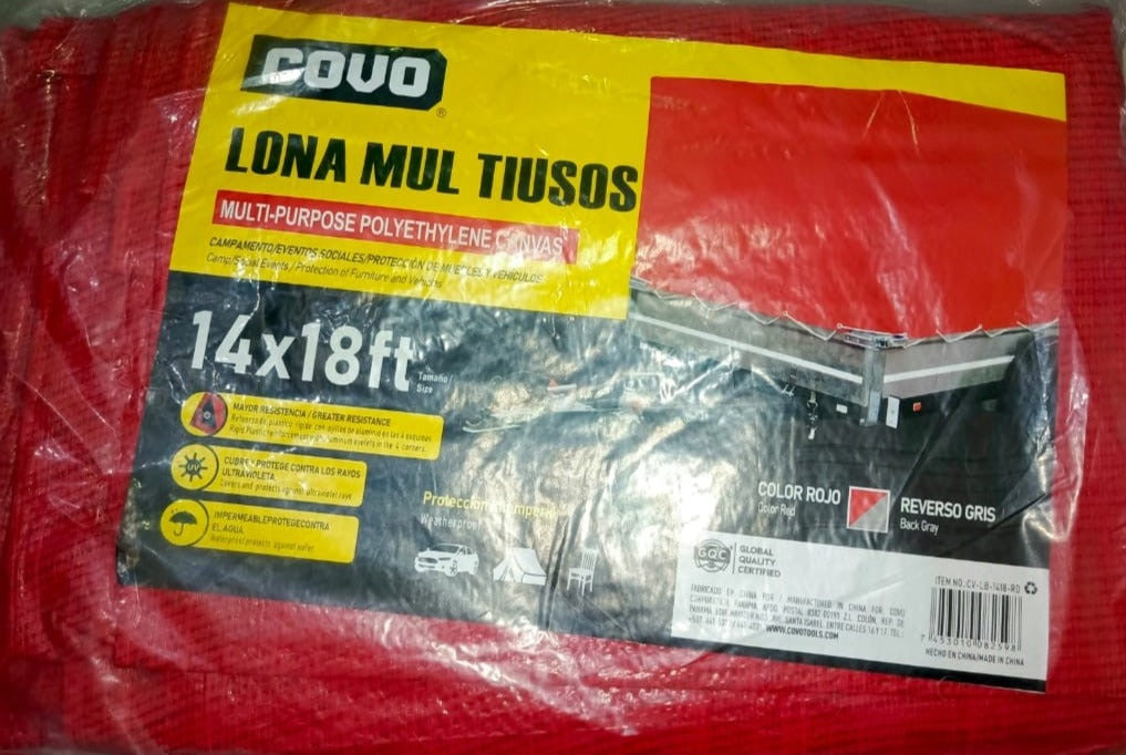 LONA MULTIUSOS 14X18FT DE POLIETILENO ROJO COVO