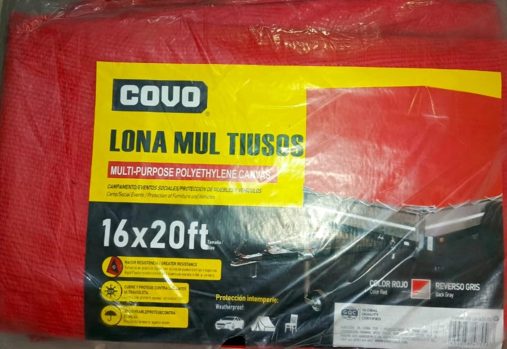 LONA MULTIUSOS 16X20FT DE POLIETILENO ROJO COVO
