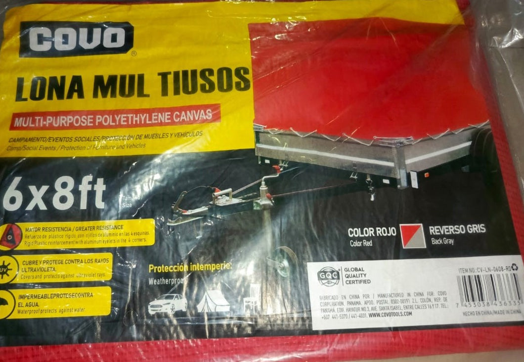 LONA MULTIUSOS 06X08FT DE POLIETILENO ROJO COVO
