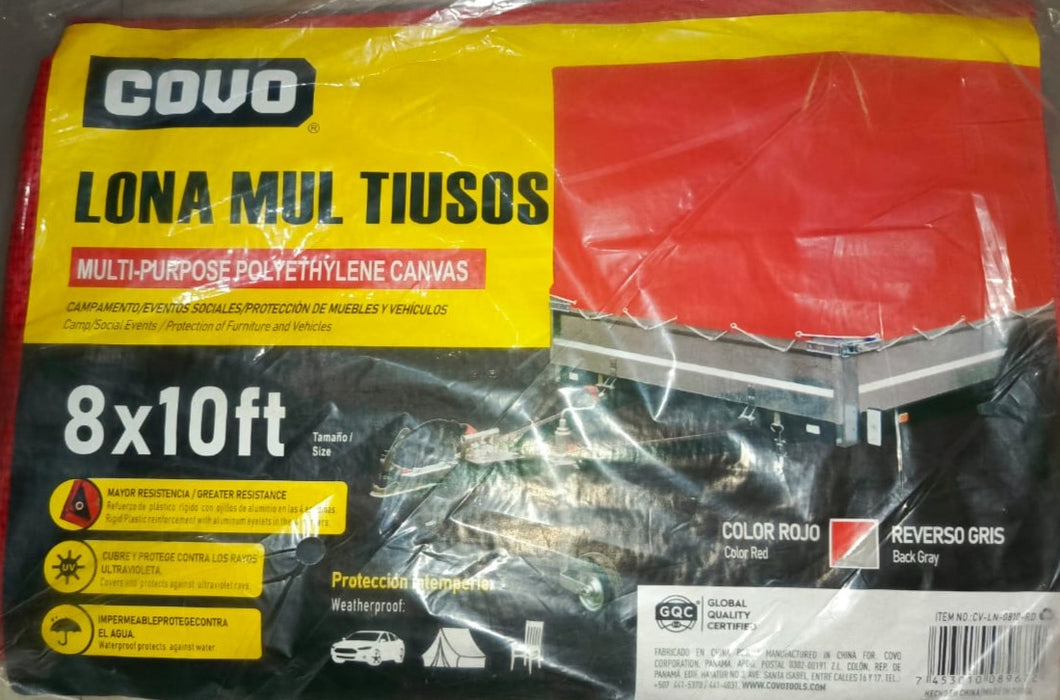 LONA MULTIUSOS 08X10FT DE POLIETILENO ROJO COVO