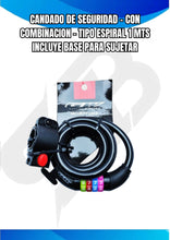 Cargar imagen en el visor de la galería, CANDADO DE SEGURIDAD - CON COMBINACION  - TIPO ESPIRAL 1 MTS INCLUYE BASE PARA SUJETAR
