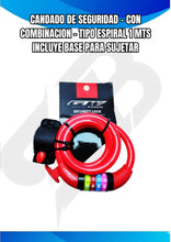 Cargar imagen en el visor de la galería, CANDADO DE SEGURIDAD - CON COMBINACION  - TIPO ESPIRAL 1 MTS INCLUYE BASE PARA SUJETAR
